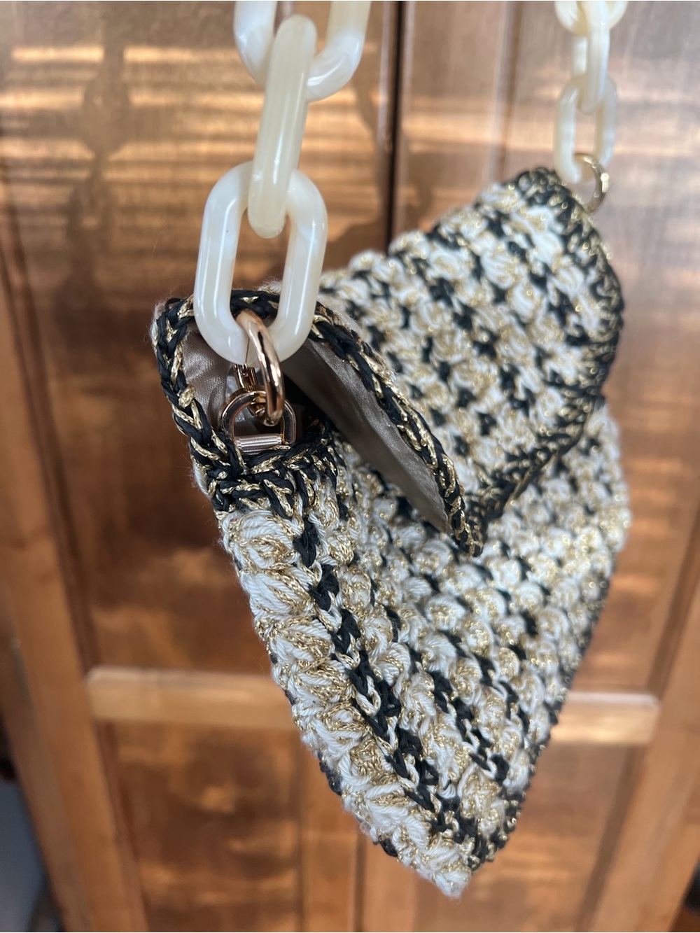 My Beachy Side | Handmade Black Gold Cream Hand-knit Purse - Picture 8 of 16